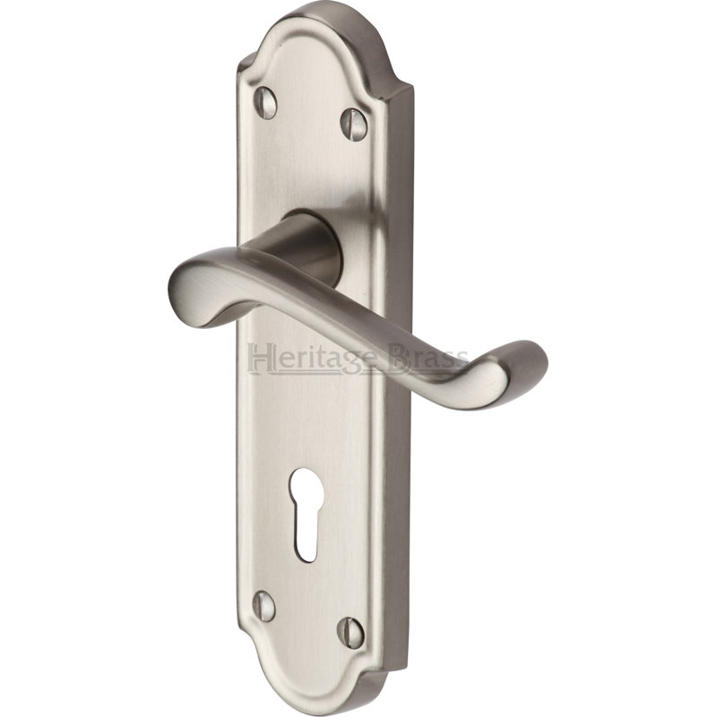 Heritage Brass Heritage Door Handle Lever Lock Meridian Design, Satin Nickel