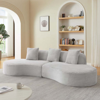 Corduroy Compressed Upholstered Curved Sectional Sofa,No assembly required