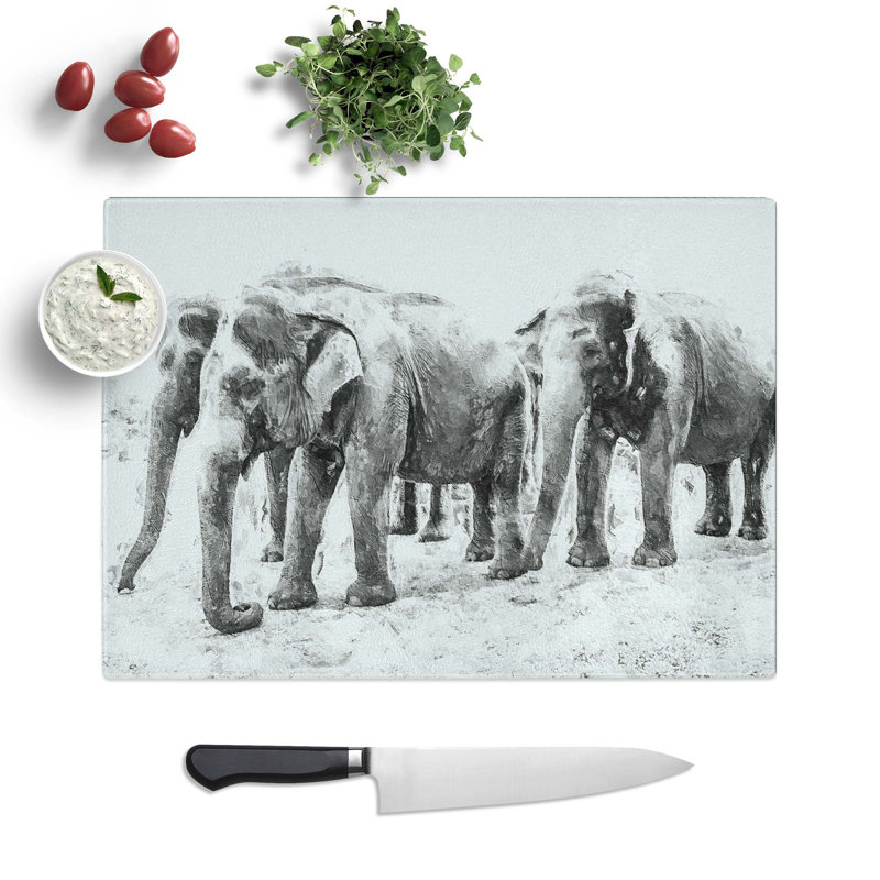 Glass Elephants in Sri Lanka Chopping Board, 39 cm W x 28.5 cm L
