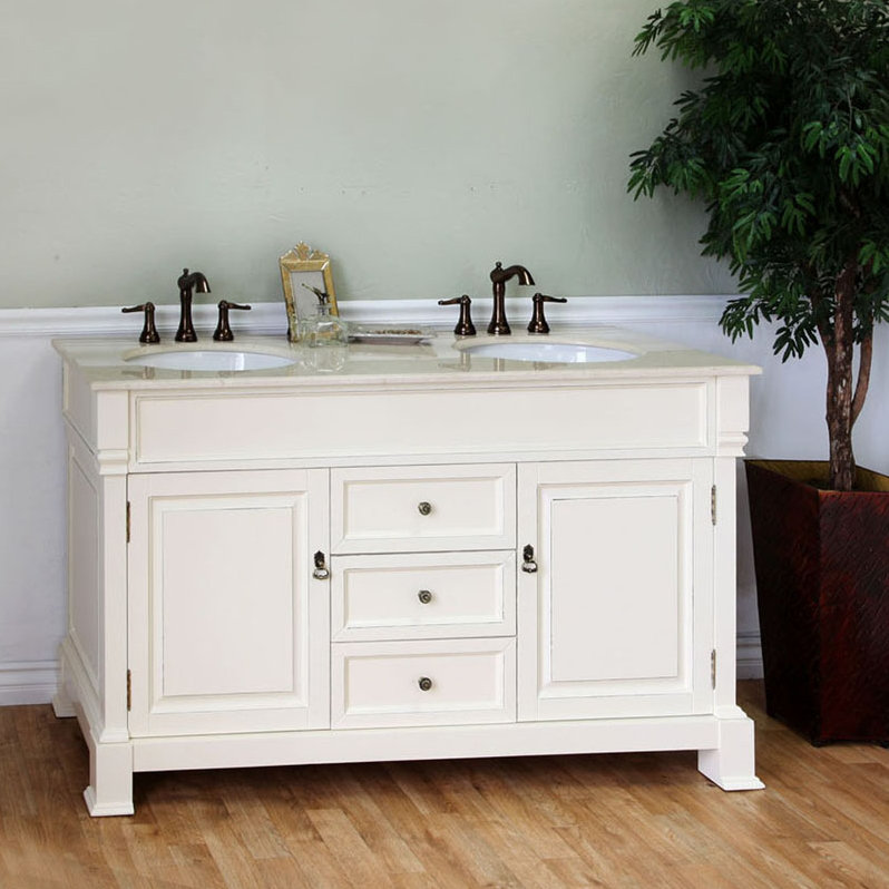 Halliday 60'' Double Bathroom Vanity with Marble Top, Cream White