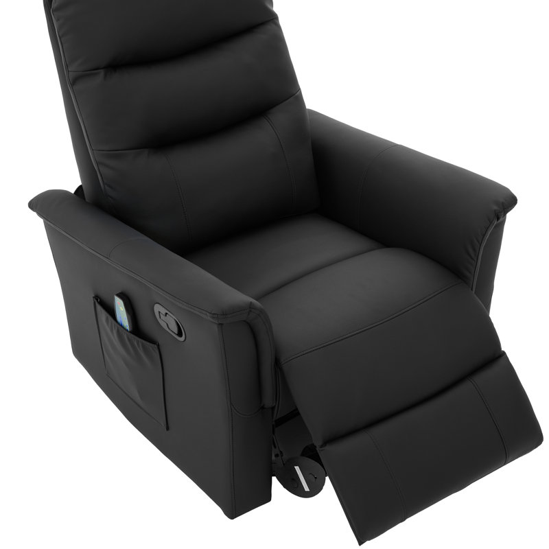Liora Modern PU Leather Recliner Chair with 8-Point Massage, Rocking & Swivel Base, Adjustable Backrest, Black