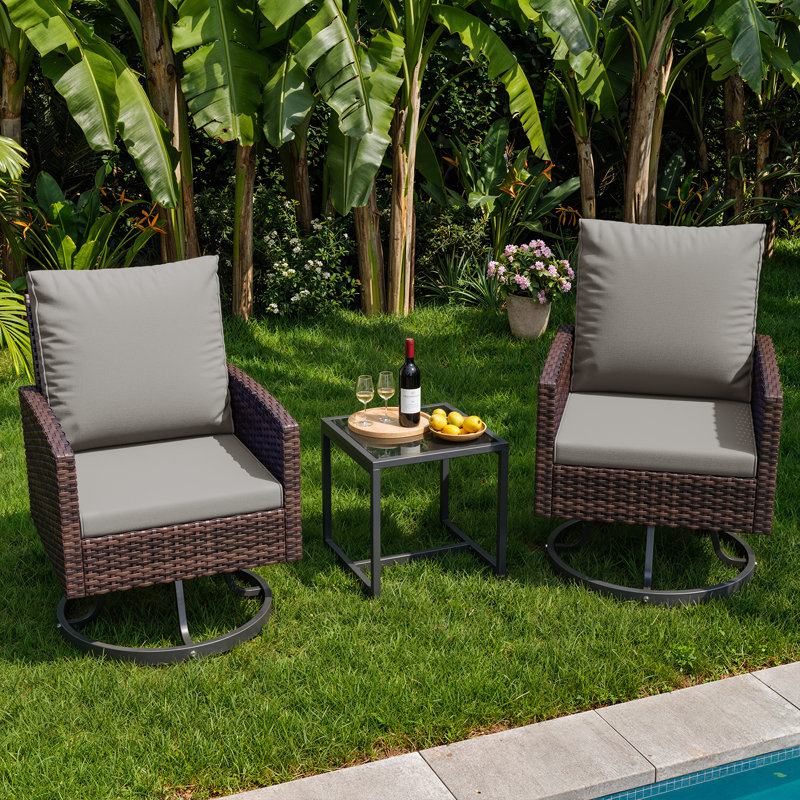Ensemble de conversation en osier pivotant pour 2 personnes avec table d'appoint, Gray, Brown
