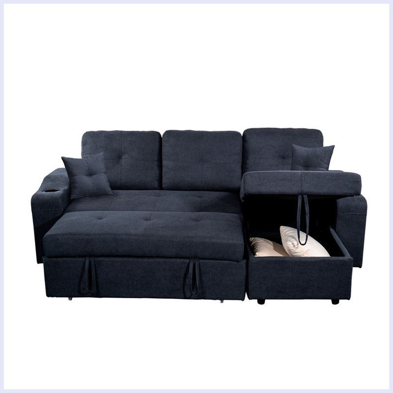 Upholstered 92'' Sofa & Chaise, Dark Gray 100% Polyester