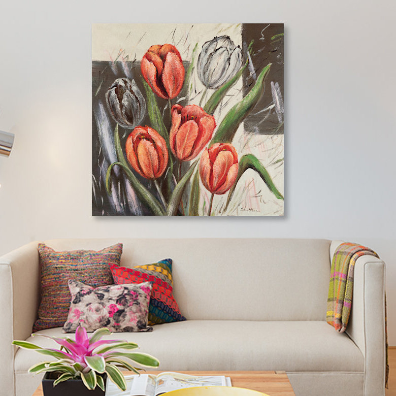 « orange tulipes », impression sur toile, H 48 po x l 48 po x P 1,5 po, Pas de tapis, Toile tendue