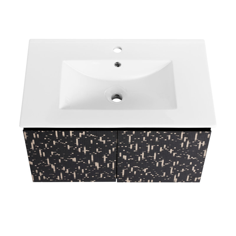 Meuble-lavabo mural flottant 30 po avec lavabo en céramique et porte d'armoire à fermeture douce