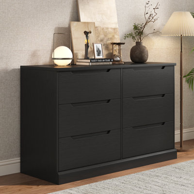 6 Dresser Drawer, 47.2" Chest Of Drawers, Modern Bedroom Dresser for Closet and Living Room, Black