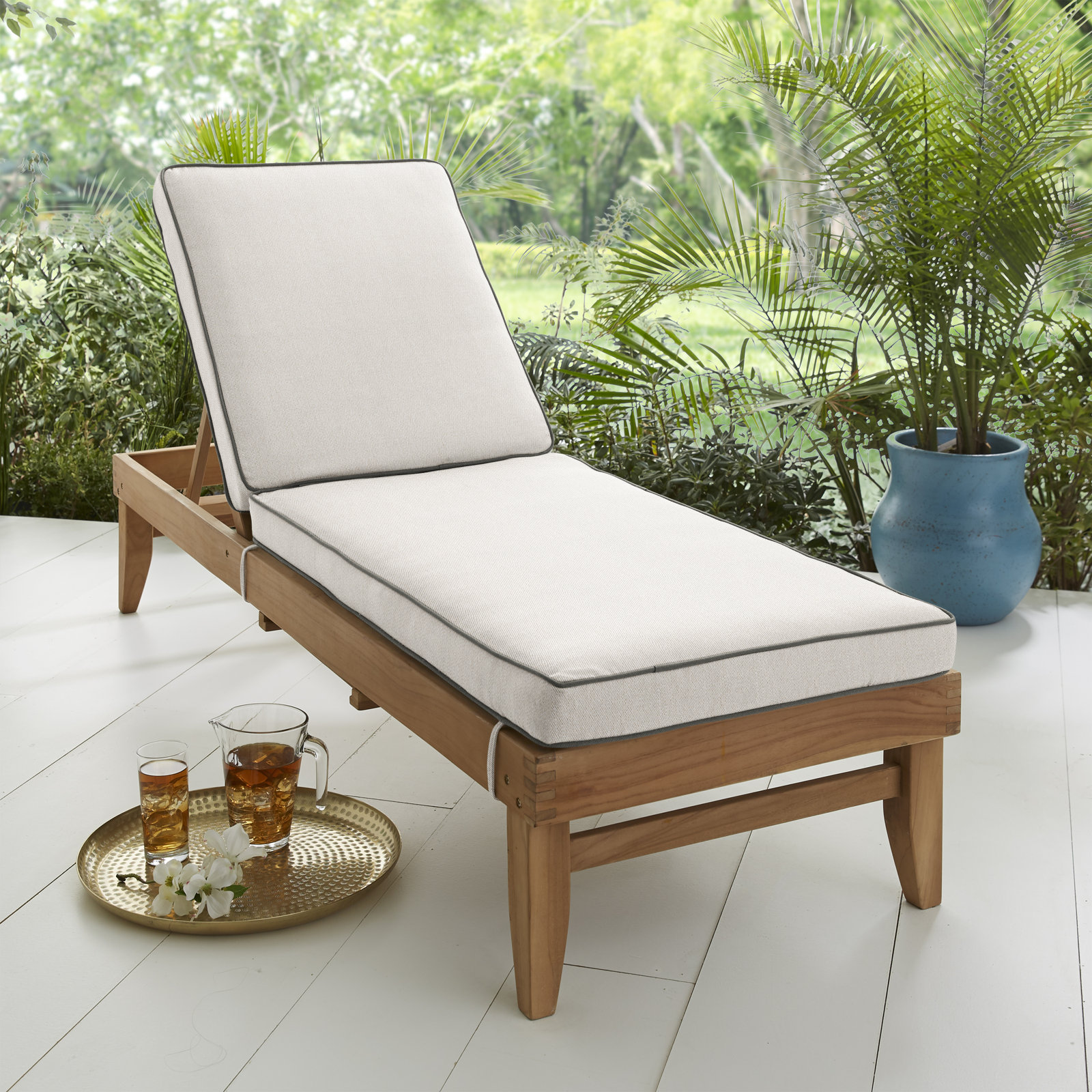 Sunbrella Outdoor Chaise Lounge, 21" W x 78" D, Sunbrella - Canvas Natural / Charcoal Cord