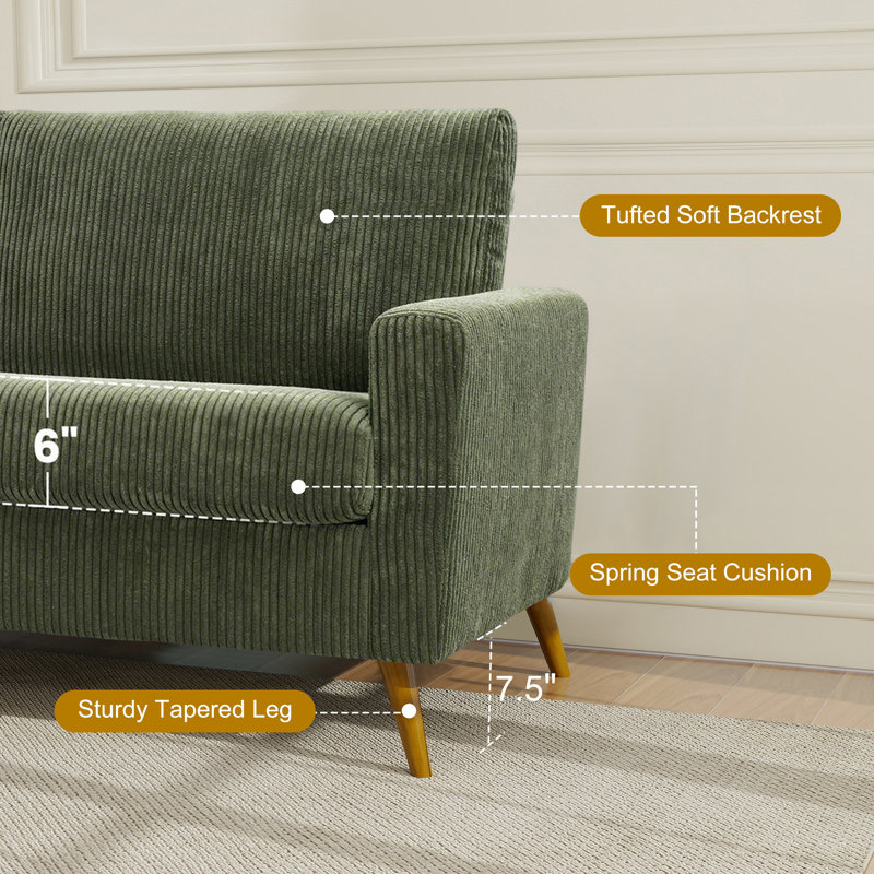 Canapé 68 po Mid-Century Modern, Vert