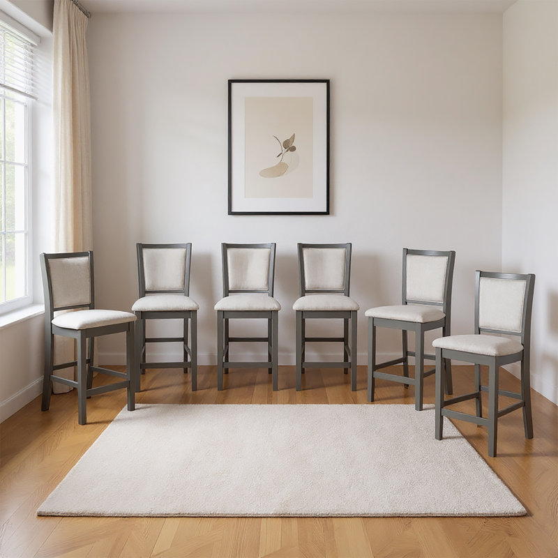 Josiha Wood Counter Chair (Set Of 6), Gray, Gray, 6