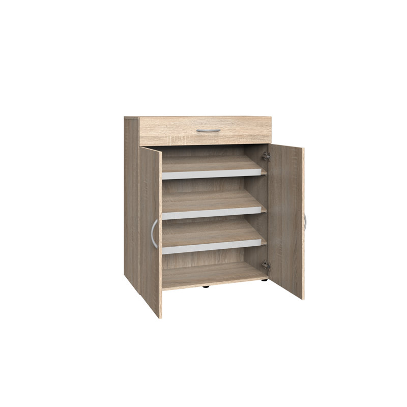12 Pair Shoe Storage Cabinet, Oak Sawed Raw