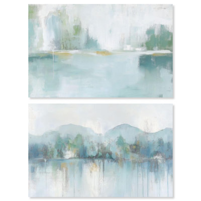 «Aqua Dream», ensemble de 2 toiles vertes et bleues par Art Remedy