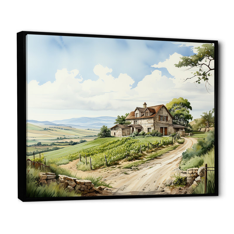 «Vineyard Scenery Landscape Beauty», reproduction sur toile, Cadre flottant noir, H 16 po x l 32 po