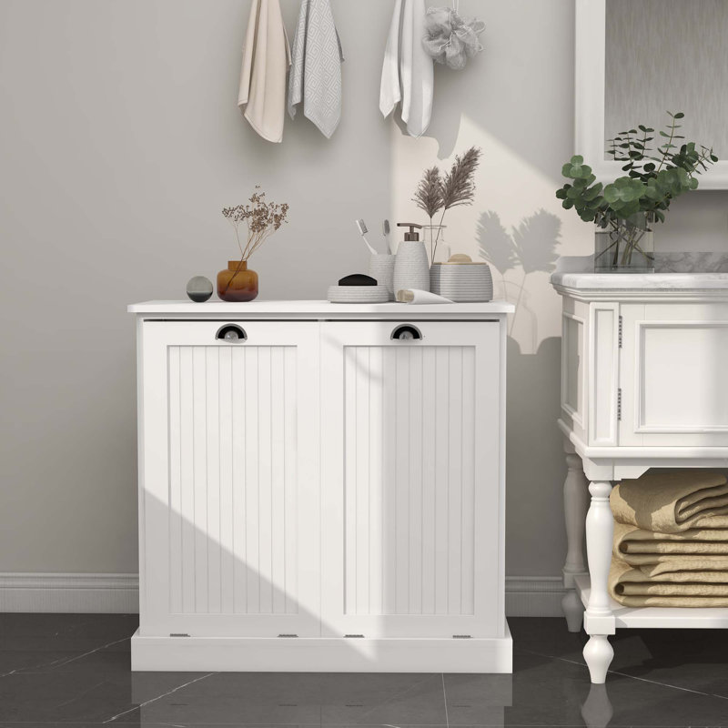 Two-Compartment Tilt-Out Laundry Sorter Cabinet, White