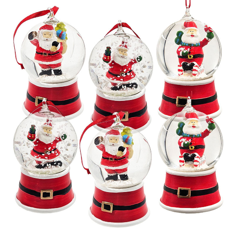 Ensemble de 6 globes d'eau en résine / verre avec bonhomme de neige et base - rouge