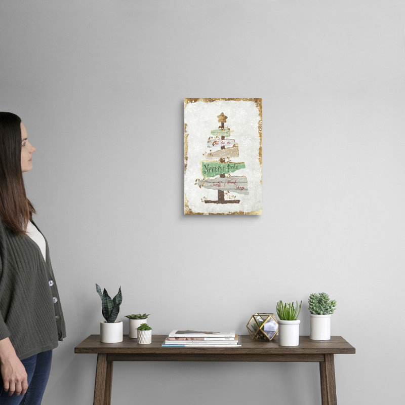 Arbre de Noël doré-impression d’art textuel sur toile, H 18 po x l 12 po x P 1,25 po, Toile tendue