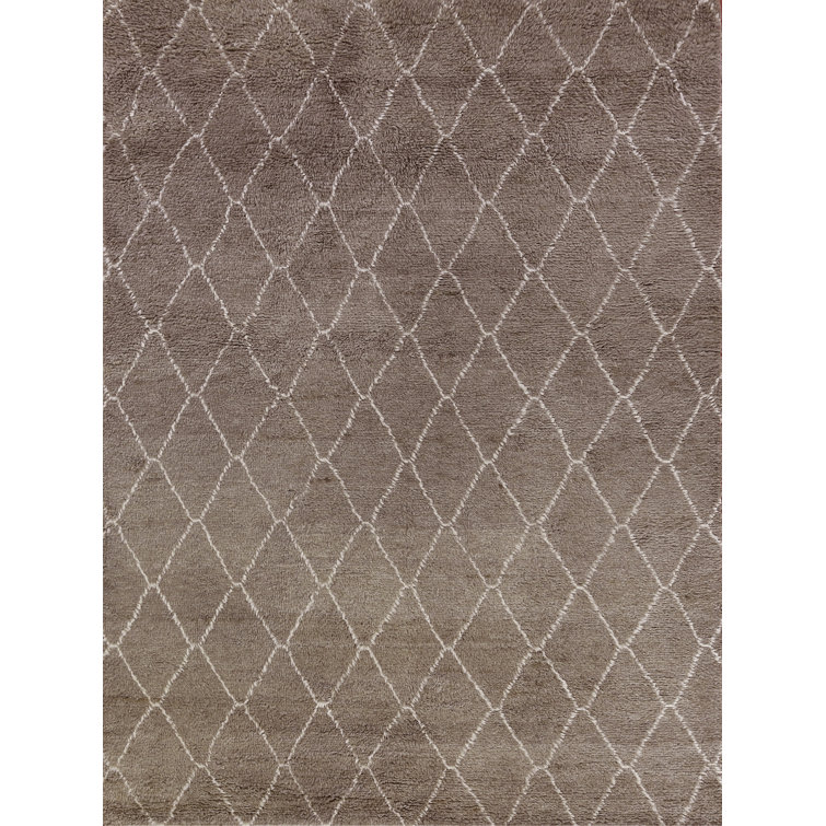 Moroccan Wool Geometric Area Rug in Brown