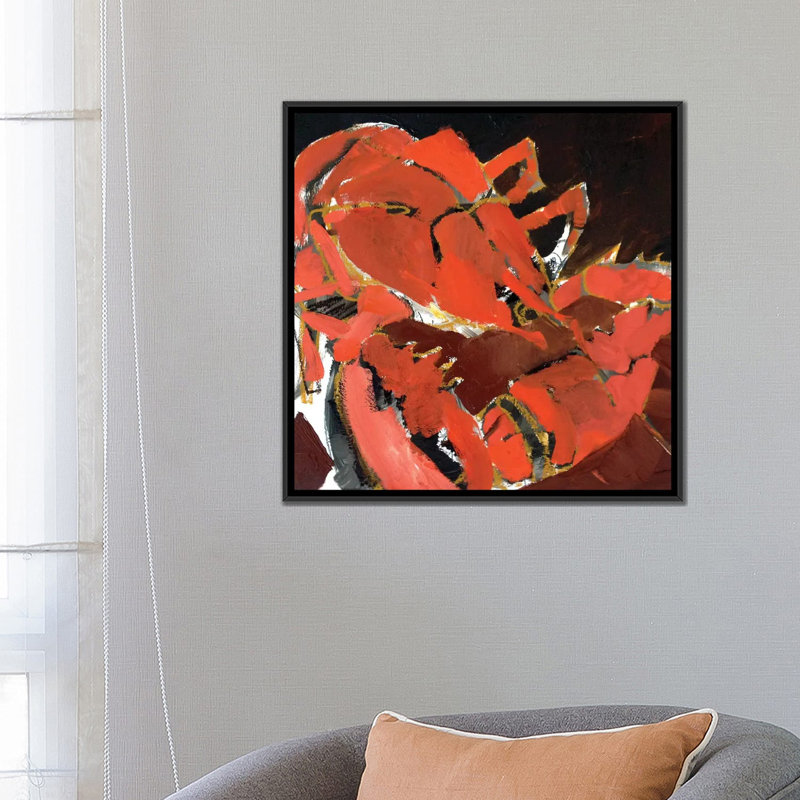 « abstract homard v », impression sur toile, H 18 po x l 18 po x P 1,5 po, Toile avec cadre noir, Pas de tapis