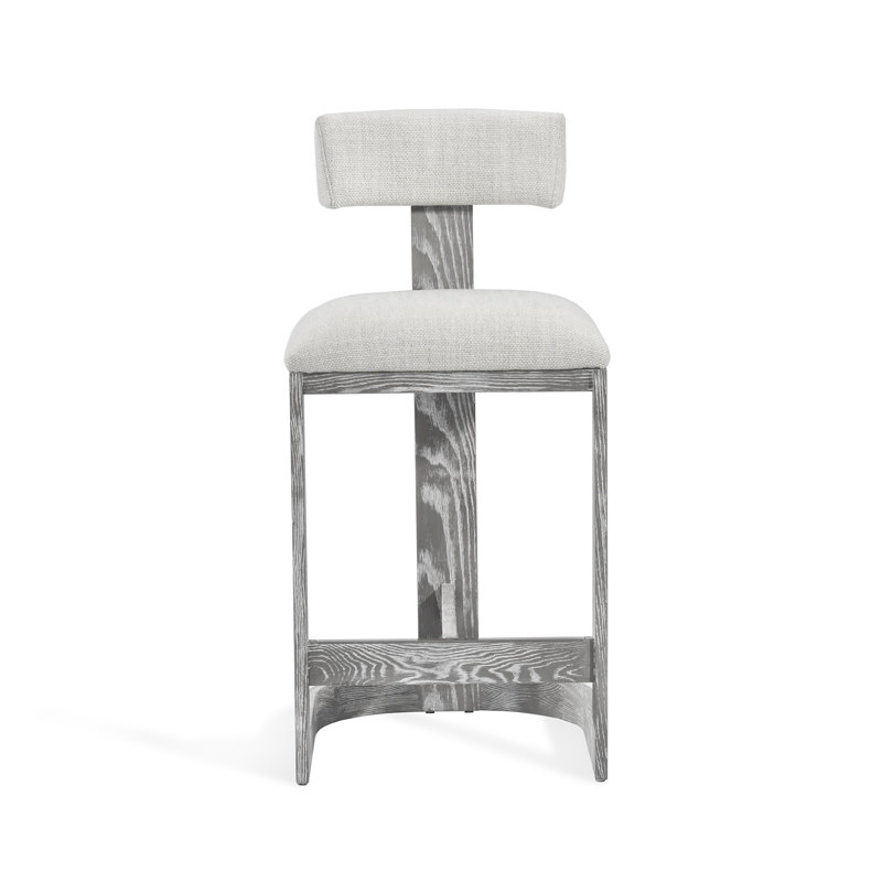 Brooklyn Upholstered Stool with Solid Wood Frame, Dove Polyester / Gray Wash Frame