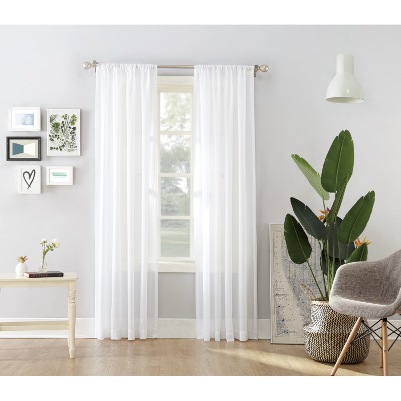 Hefner Cotton Sheer Curtain Single Panel, White, 50" W x 95" L