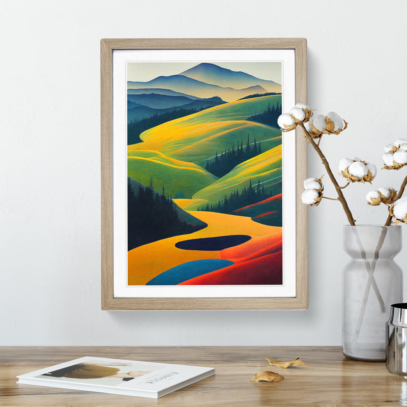 Pretty Meadow Landscape - Single Picture Frame Print, 34cm H x 25cm W x 2cm D, Oak Framed