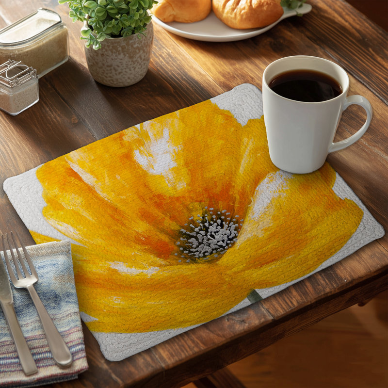 Beautiful Yellow Floral Placemat | Braided Polyester Decor