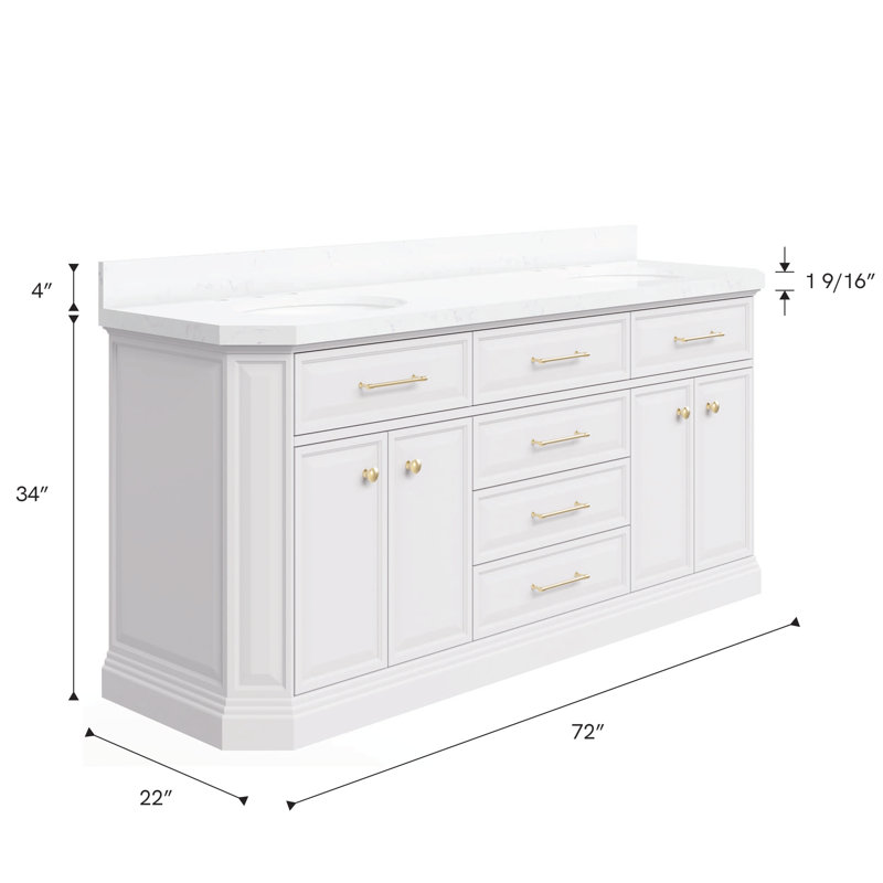 Palace 72'' W Double Vanity, Satin Brass, Pure White