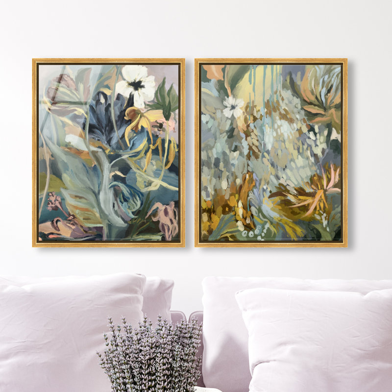 Moss Overlap Set Set by Oliver Gal, 92"H x 74"W, Gold Floater Frame