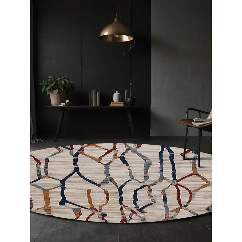 Machine Washable Gray Area Rug, Round 5'