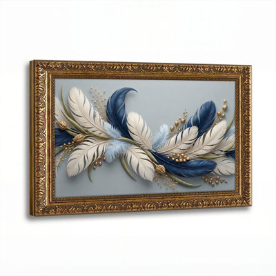Walnut Gold Framed，Canvas Wall Art for Living Room, Bedroom, Office or Entryway – Decorative Wall Decor with Feather Arrangement