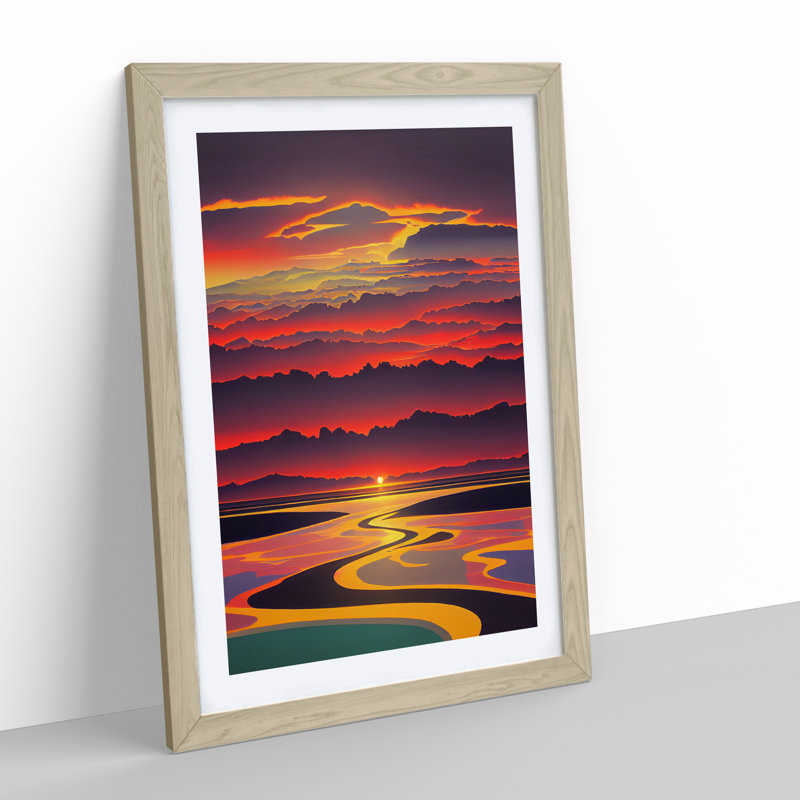 Exquisite Sunset View - Single Picture Frame Print, 34cm H x 25cm W x 2cm D, Oak