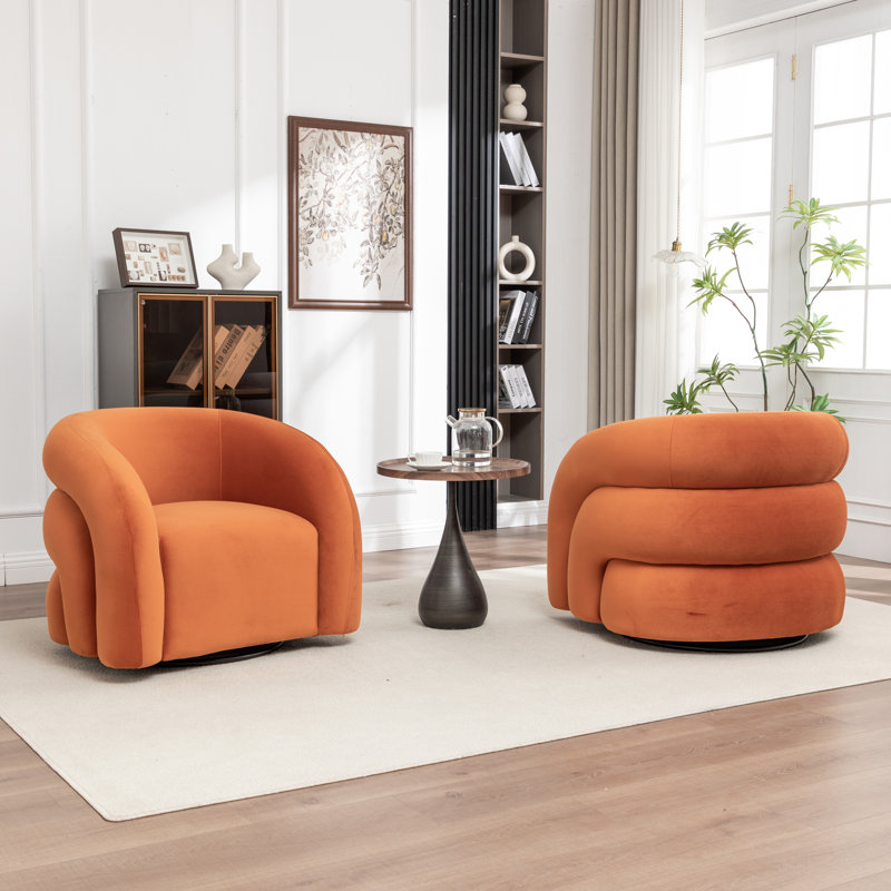 Fauteuil demi-tonneau pivotant rembourré Coyle, Orange