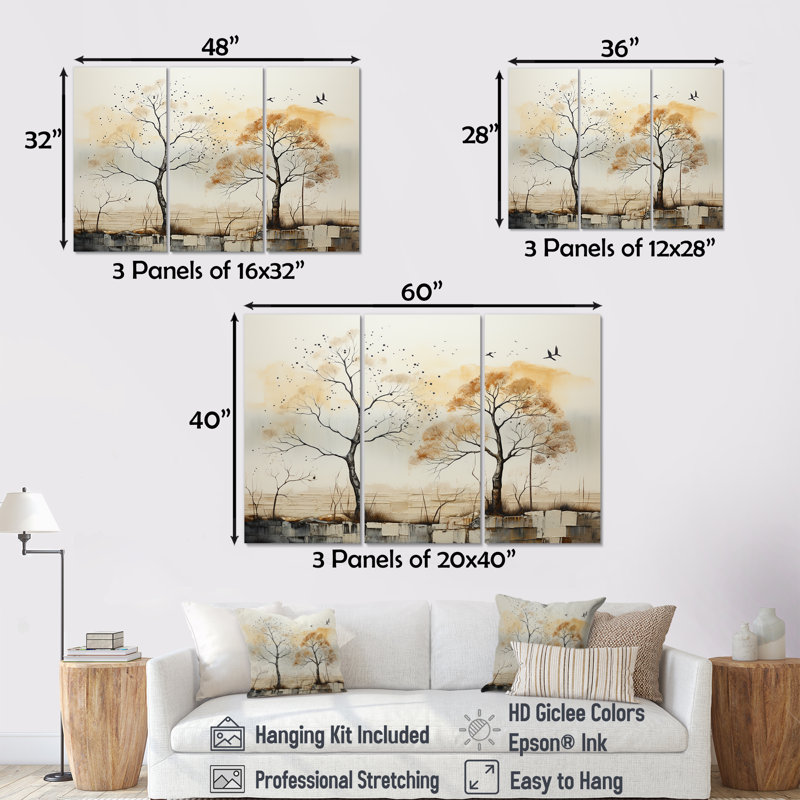 Earthy Tones Majestic Baobab Tree I - Ensemble de décoration murale arbre baobab, H 32 po x l 48 po x P 1 po