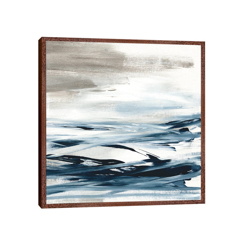Tumultuous Indigo II by Susan Jill - Painting on Canvas, 45.72cm H x 45.72cm W x 3.81cm D, Classic Brown Wood Floater Framed