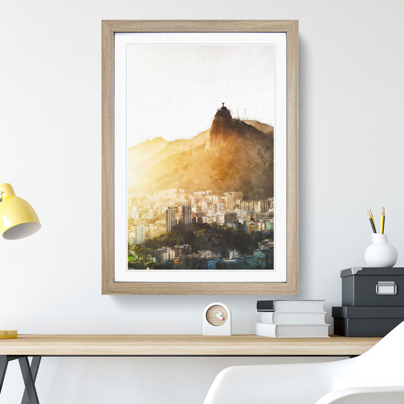 Christ the Redeemer in Rio Vol.3 - Picture Frame Graphic Art, Oak Framed, 48cm H x 36cm W x 2cm D