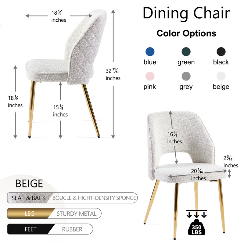 17.71'' H Velvet Upholstered Side Chair, Beige Boucle