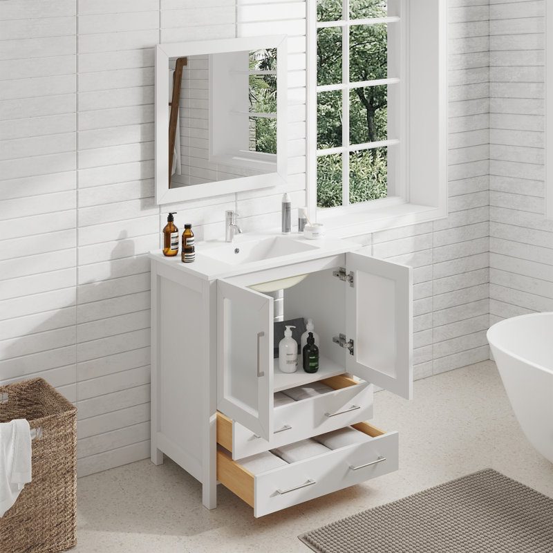  Ensemble de meuble-lavabo simple 30 "avec miroir, Blanc