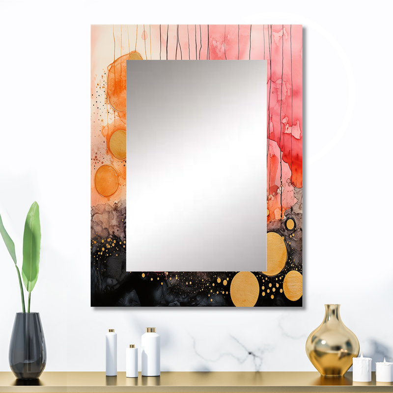 Escape To Serenity Vintage Pink Gold Watercolor V - Geometric Mirror, Gold Unique Wall Mirror, Printed Metal Art, 32" x 24"