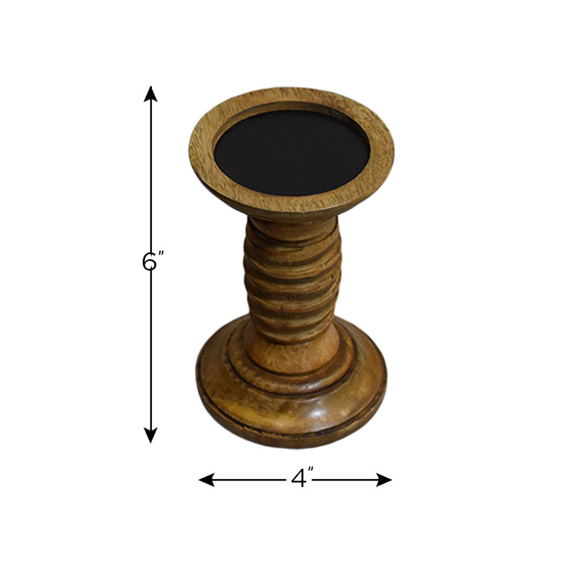 Wood Tabletop Candlestick, 6" H x 4" W x 4" D