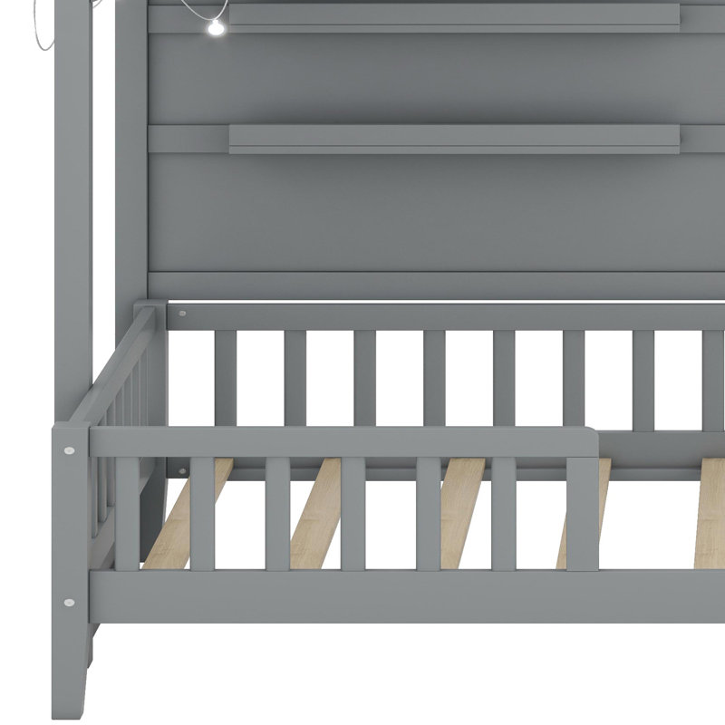 Lit maison avec tablettes, Gris