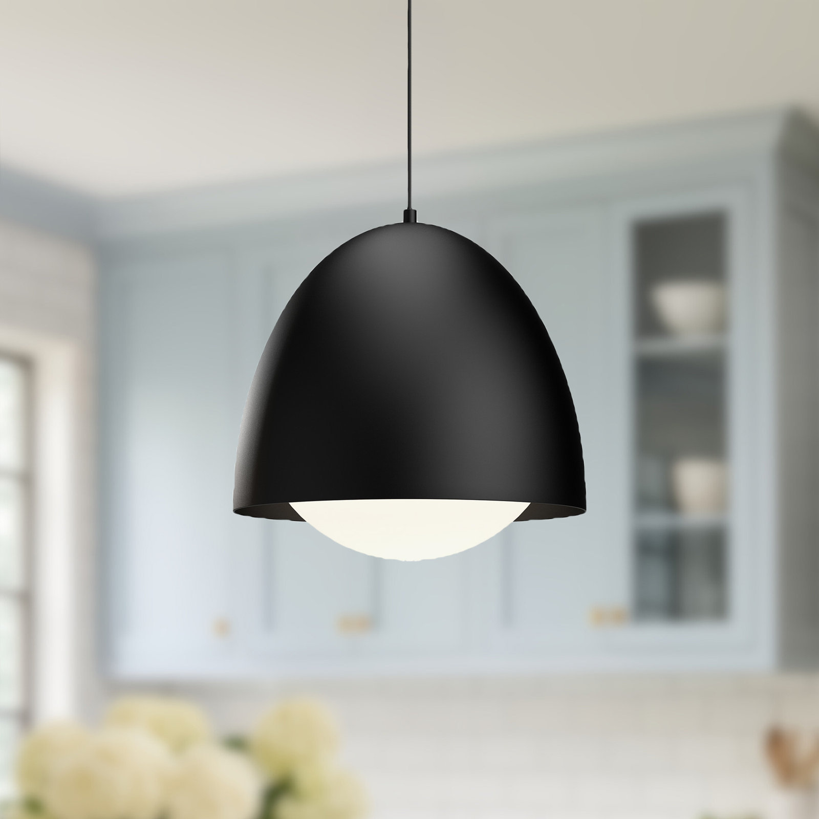 Torten Single Light Glass Steel Pendant, Matte Black, 92.13" H x 16" W x 16" D