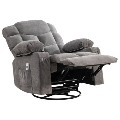 Oversized Massage Swivel Recliner Chair With Lumbar Heating For Living Room Rocker Recliner With Cup Holders And USB Charge Port, For Adult