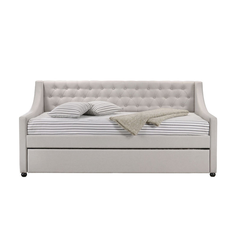 Lit de jour en tissu brouillard avec couchette Lianna (simple)