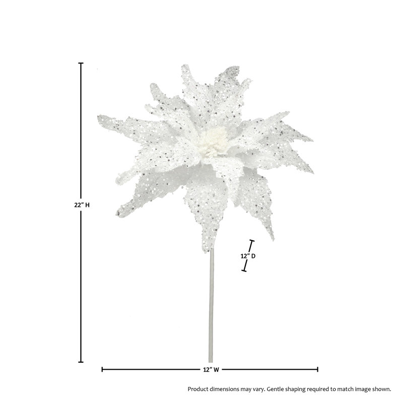 Tige de poinsettia à paillettes 22 "22", Blanc