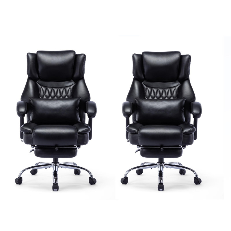High Back Massage Reclining Office Chair With Footrest, Home Office Executive Computer Desk Chair With Massaging Lumbar Cushion, Adjustable Angle, Breathable Thick Padding For Comfort