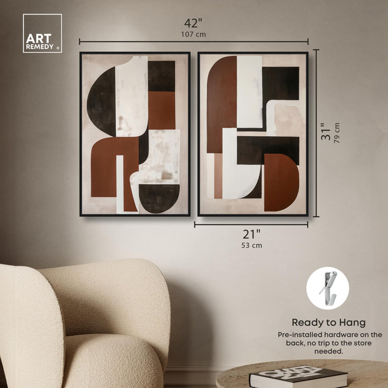 «Neutral Luxe Boho Art», ensemble de 2 impressions sur toile par , H 31 po x l 21 po, Noir
