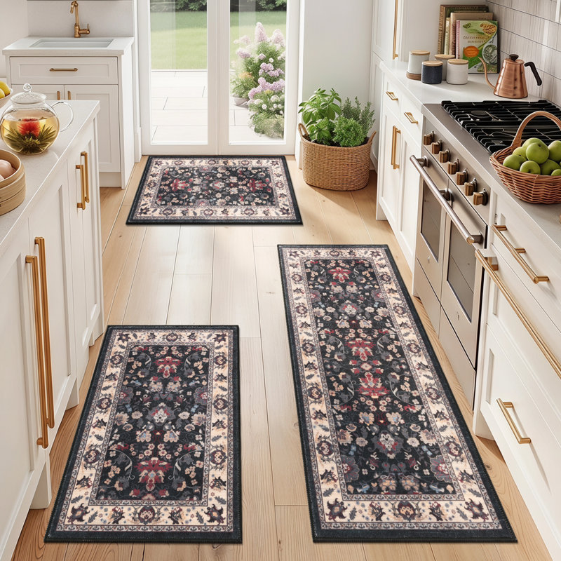 Tapis de cuisine antidérapants lavables à la machine (ensemble de 3), Noir