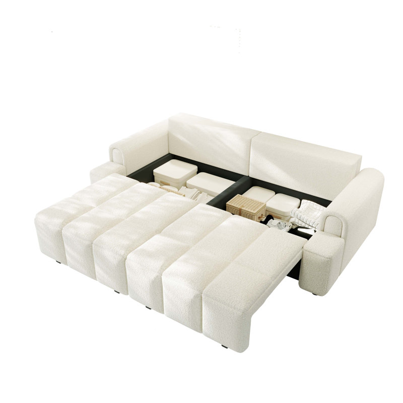 Canapé-lit 90,2 po 4 places en tissu Teddy, Peluche beige