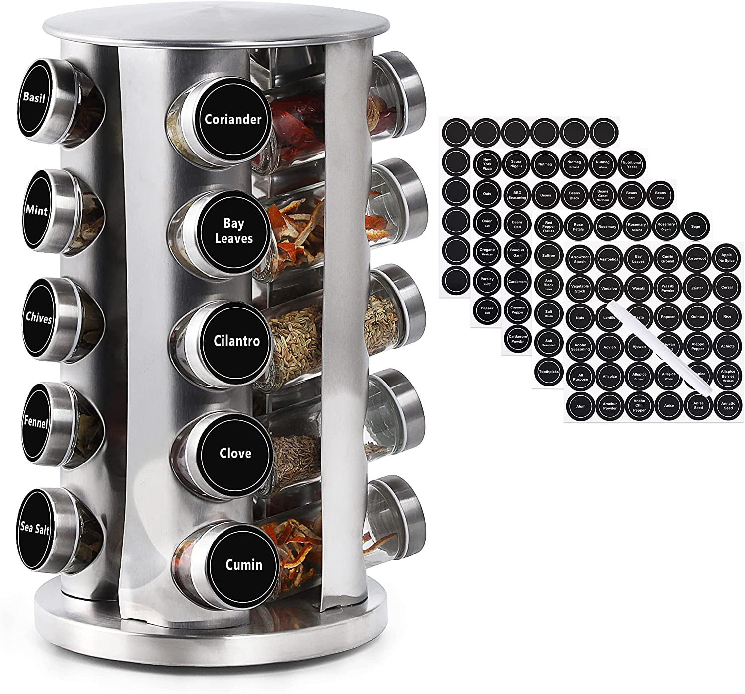 Kamenstein Heritage 16-Jar Revolving Pre-Filled Countertop Spice Rack  Organizer Stainless Steel with Free Spice Refills for 5 Years 