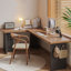 Brown L-Shaped Solid Wood + Iron desk-108066730-108066732