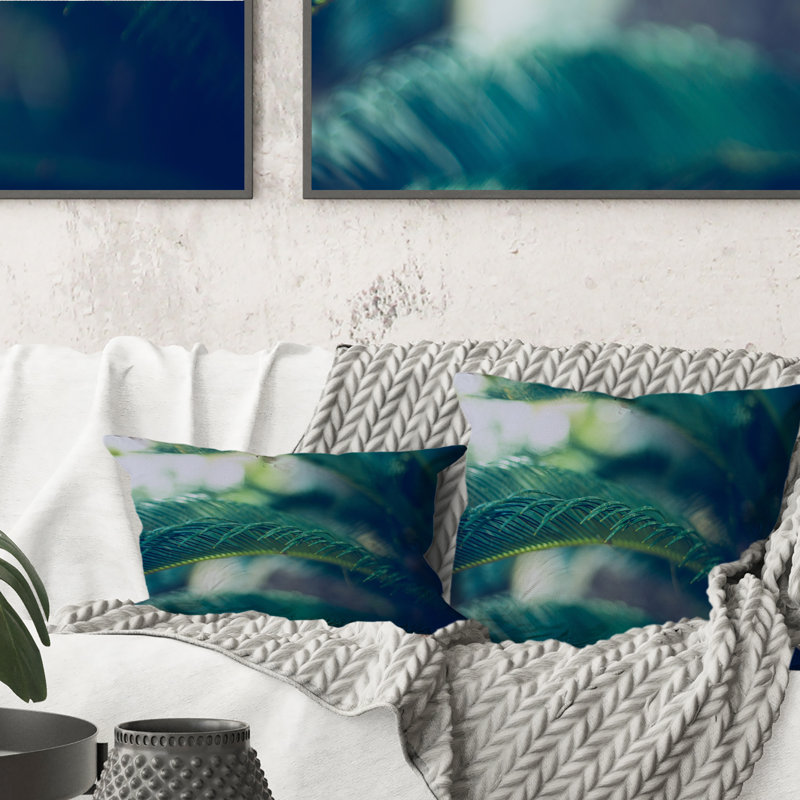 Feuilles de palmier tropicales, vert naturel - Coussin décoratif imprimé tropical, 16 po x 16 po
